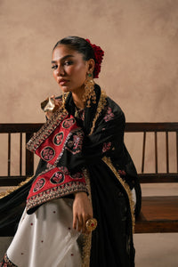 Ethnic Black & Maroon Shamooz Silk Embroidered 3-Piece Suit | Ready to Wear