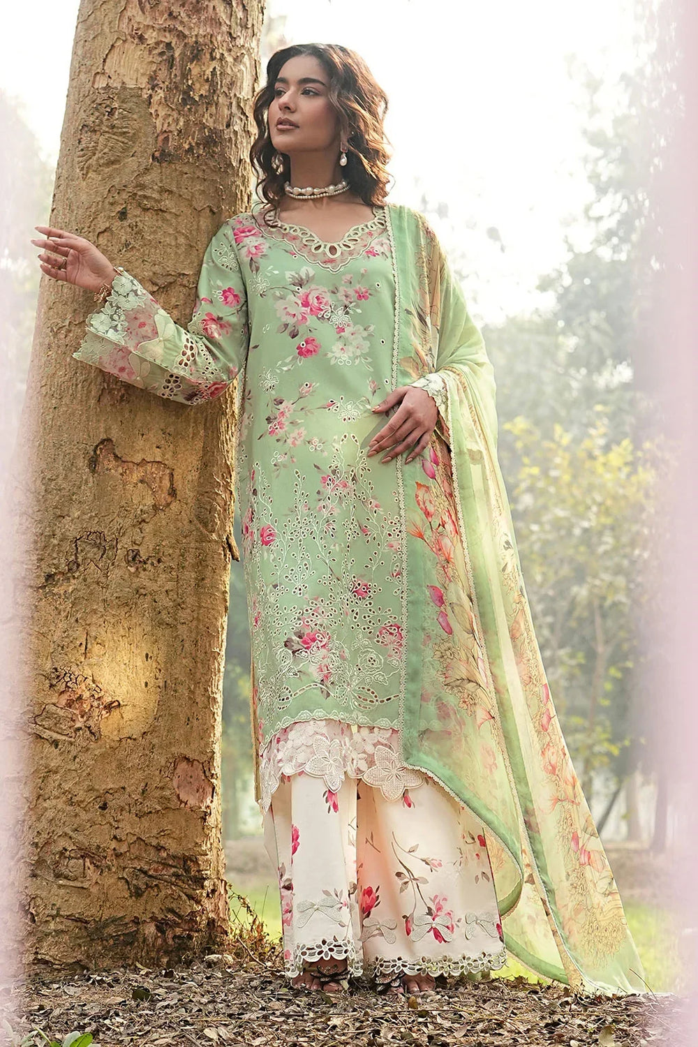 Pastel Mint & Blush Floral: Printed Lawn Suit