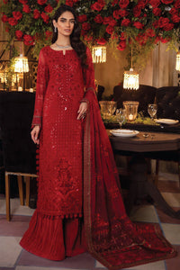 Ruby Red Luxury Chiffon Embroidered  3 piece Suit with Heavy Net Dupatta | Ready-to-Wear