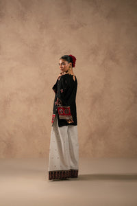 Ethnic Black & Maroon Shamooz Silk Embroidered 3-Piece Suit | Ready to Wear