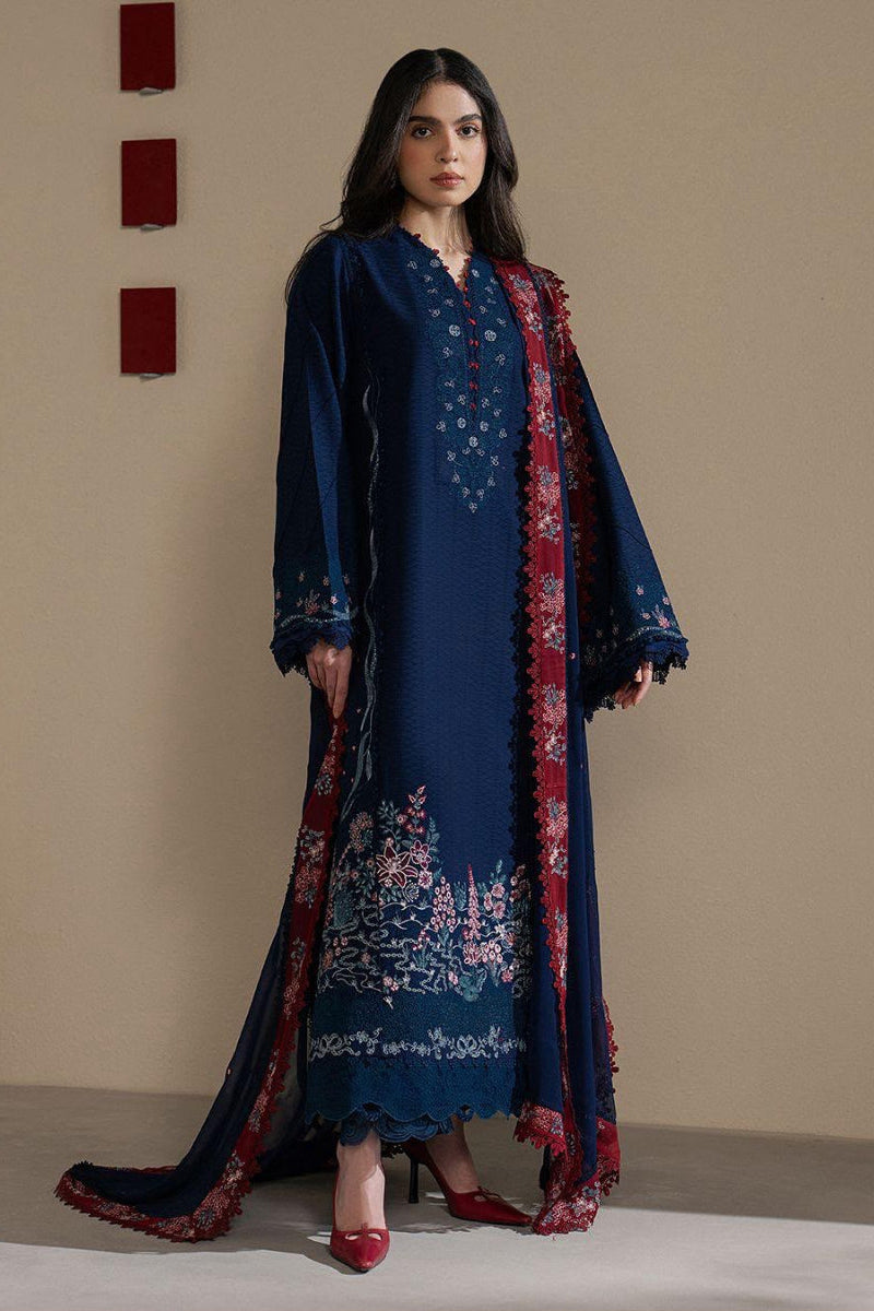 Navy Blue Egyptian Cotton Embroidered 3-Piece suiit | Ready to Wear