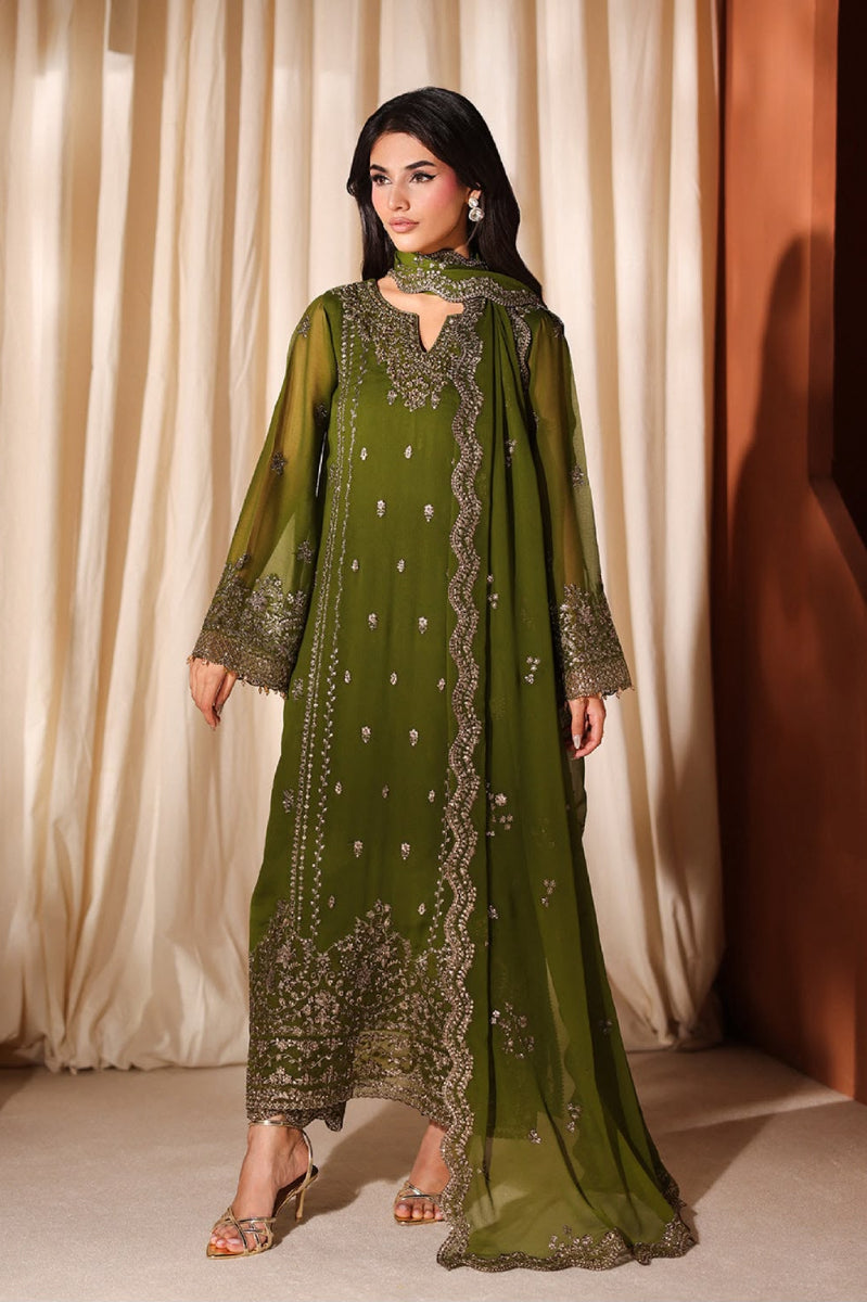 Olive Green 3-piece luxury chiffon suit | Ready To Wear