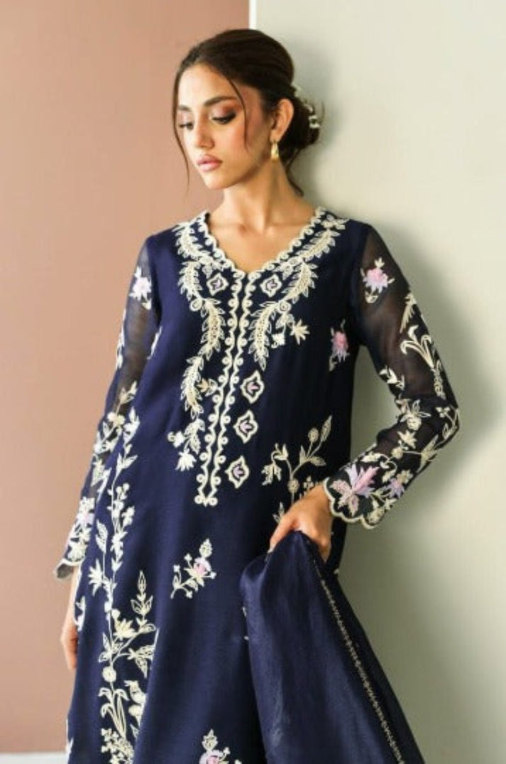 Organza Embroidered 3-Piece Suit With Hand Embellishment & Silk Trouser | Ready To Wear