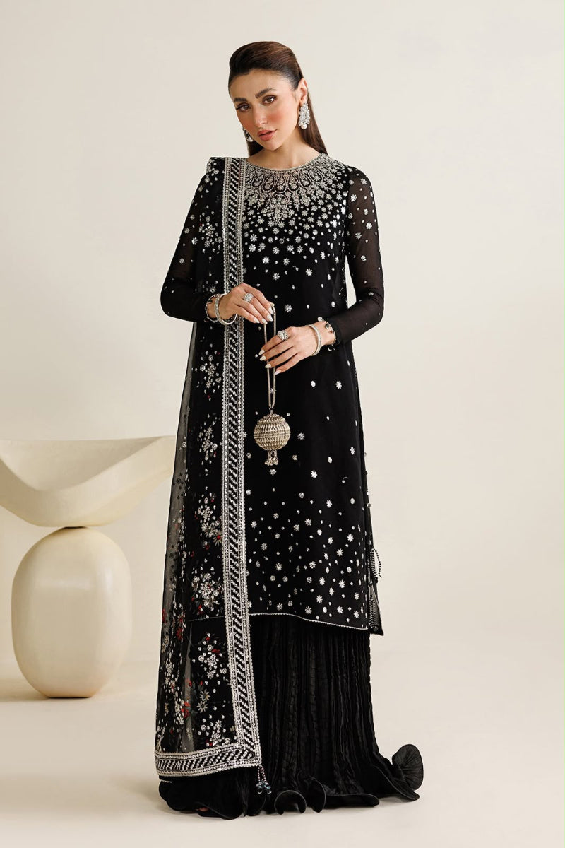 Black Chiffon Sequence Embroidered 3-Piece Suit | Ready to Wear