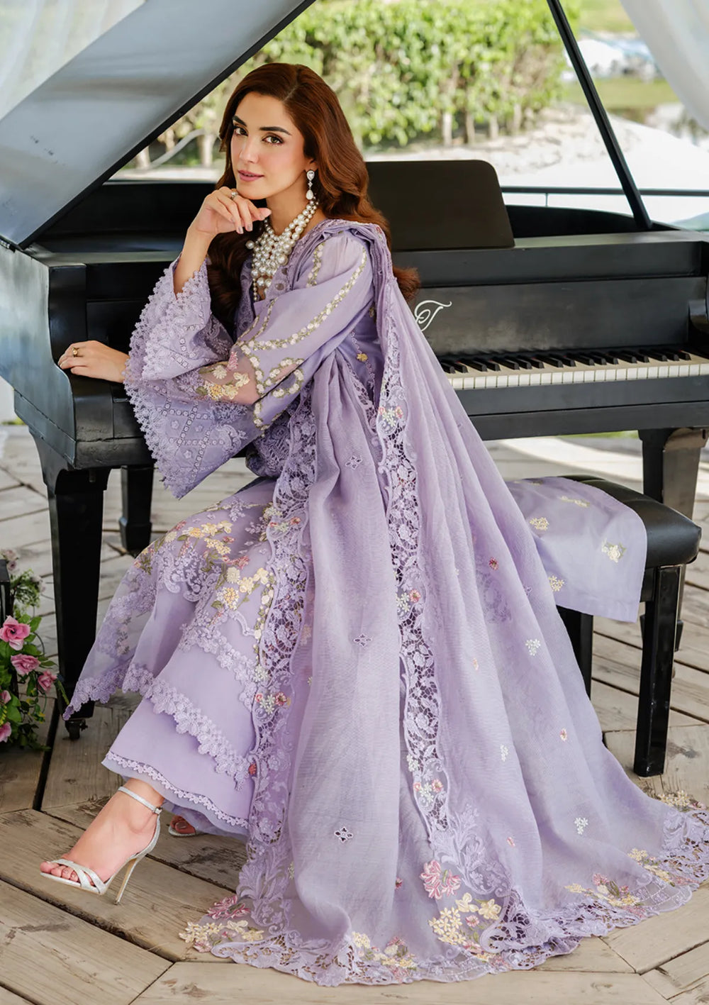 03-Piece Embroidered Lawn Suit With Organza Dupatta | Ready To Wear