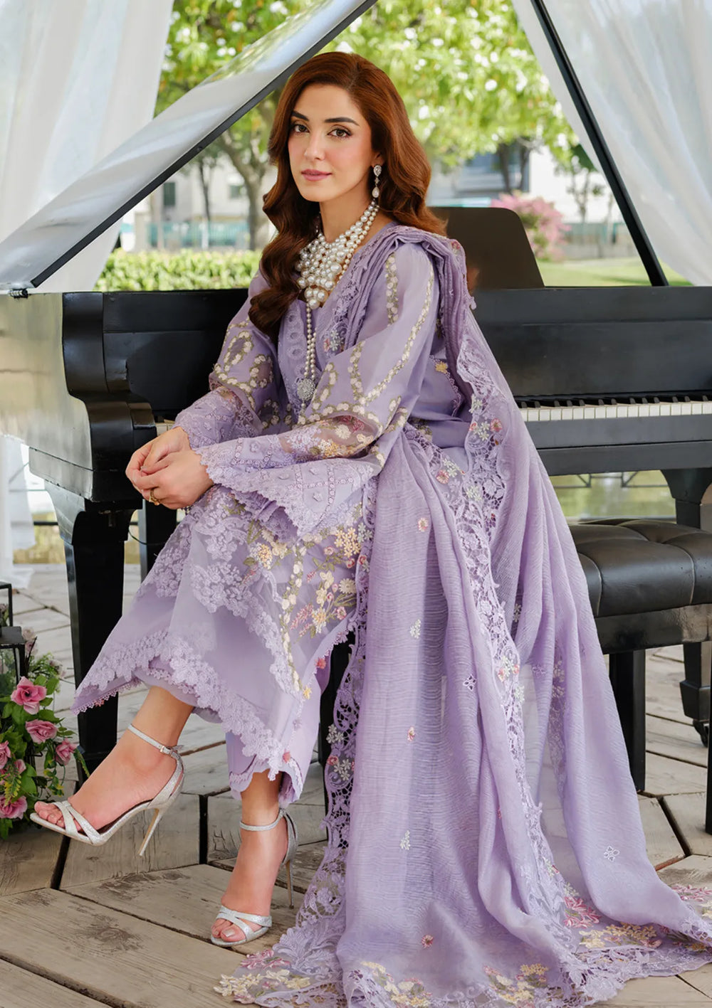 03-Piece Embroidered Lawn Suit With Organza Dupatta | Ready To Wear