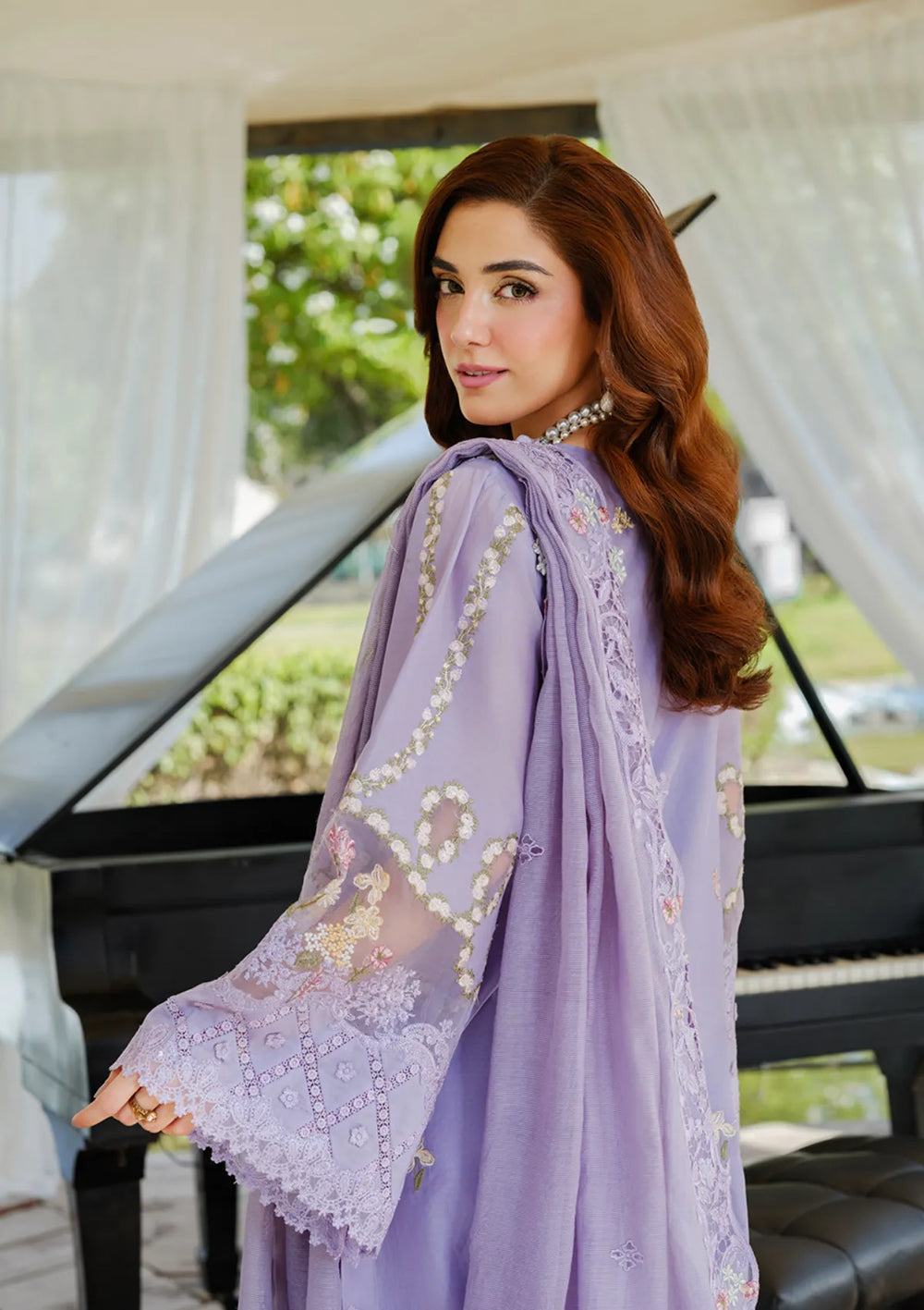 03-Piece Embroidered Lawn Suit With Organza Dupatta | Ready To Wear
