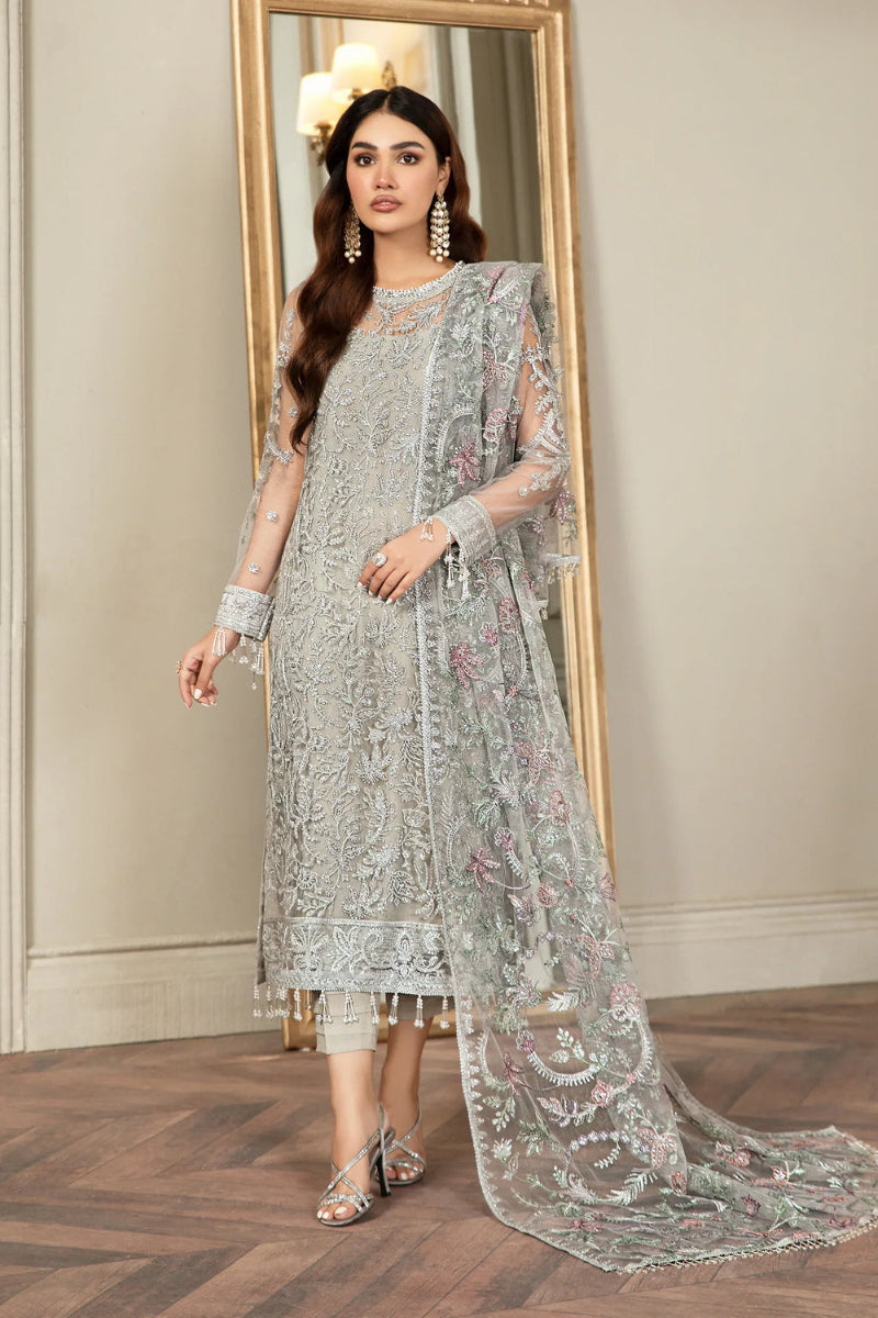 Zarif Luxury Net Collection Heavy Embroidered Spangle Work Suit in Lilac |Ready to Wear
