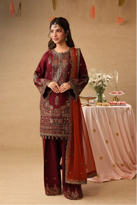 Rich Maroon - Short Kurta Set with Palazzo and Rust Dupatta | Ready To Wear