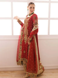 Bridal Red Embroidered Chiffon Suit With Organza Dupatta | Ready To Wear
