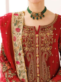 Bridal Red Embroidered Chiffon Suit With Organza Dupatta | Ready To Wear