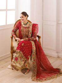Bridal Red Embroidered Chiffon Suit With Organza Dupatta | Ready To Wear