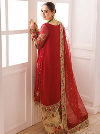 Bridal Red Embroidered Chiffon Suit With Organza Dupatta | Ready To Wear
