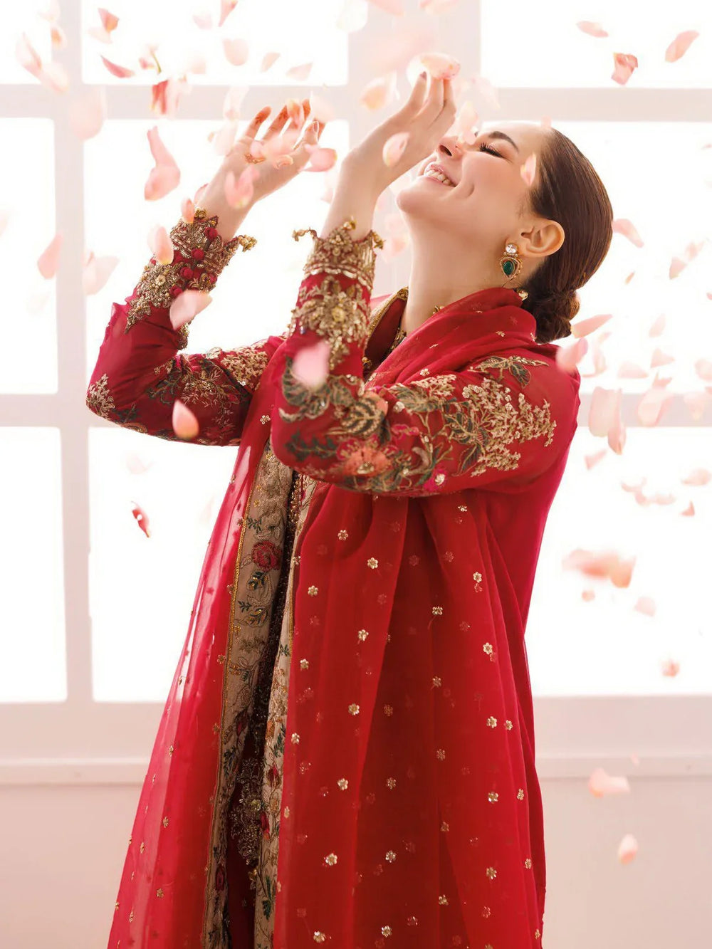 Bridal Red Embroidered Chiffon Suit With Organza Dupatta | Ready To Wear