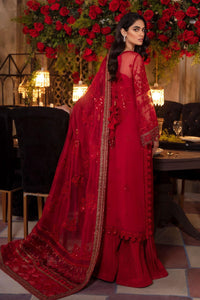 Ruby Red Luxury Chiffon Embroidered  3 piece Suit with Heavy Net Dupatta | Ready-to-Wear