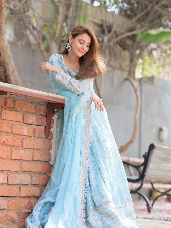 Heavy Embroidered Net 3-Piece Suit with Adda Work & Sequin Embroidery | Ready to Wear