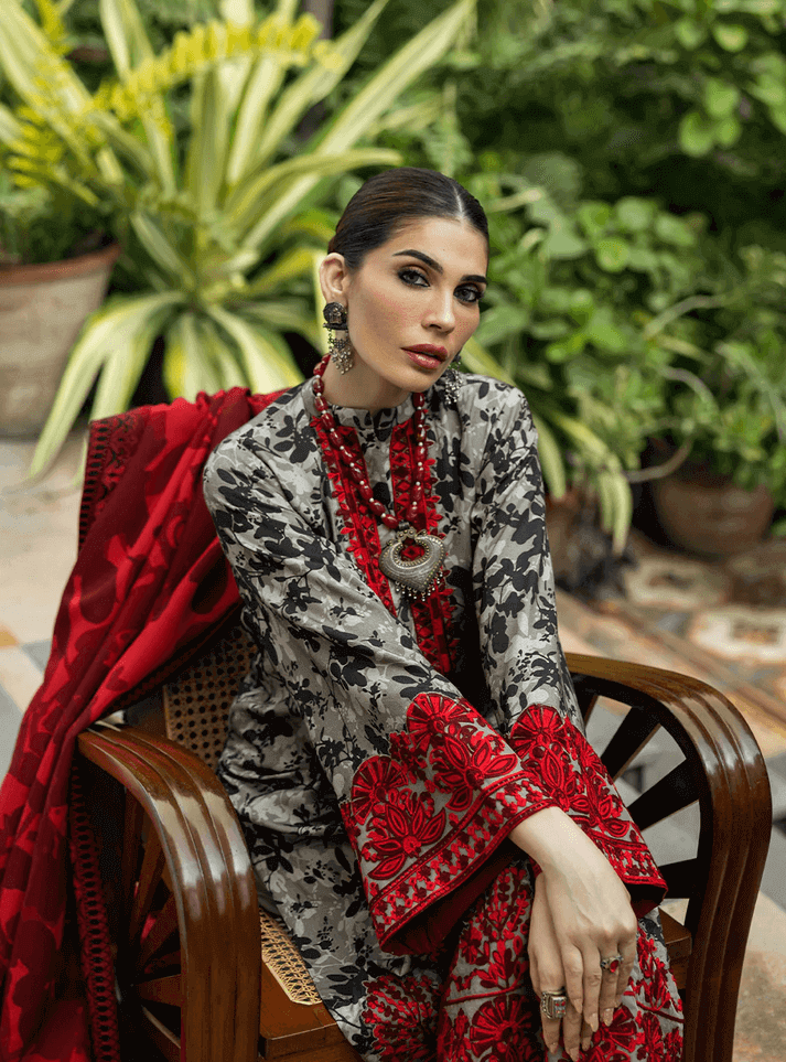 3 Piece Lawn Embroidery Suit -With Chiffon Dupatta |  Ready To Wear