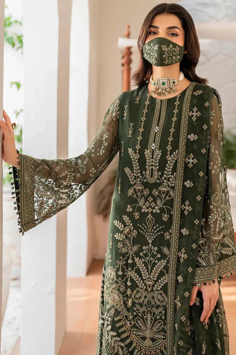 Olive Green FLOSSIE Luxury Chiffon Embroidered 3-Piece Suit | Ready to Wear