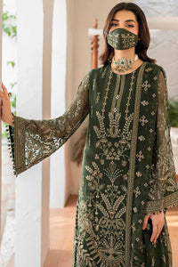 Olive Green FLOSSIE Luxury Chiffon Embroidered 3-Piece Suit | Ready to Wear