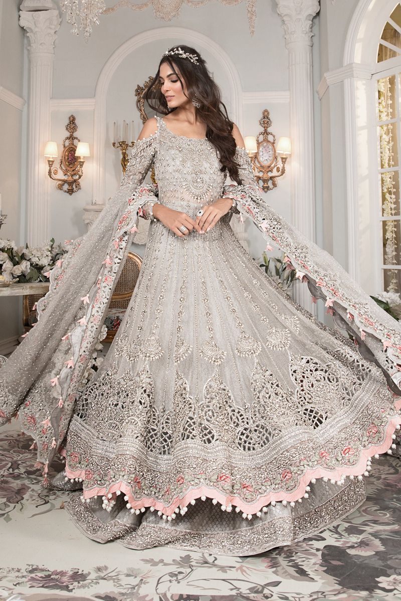 Elegant Silver Grey Premium Net 3-Piece Embroidered | Ready-to-Wear