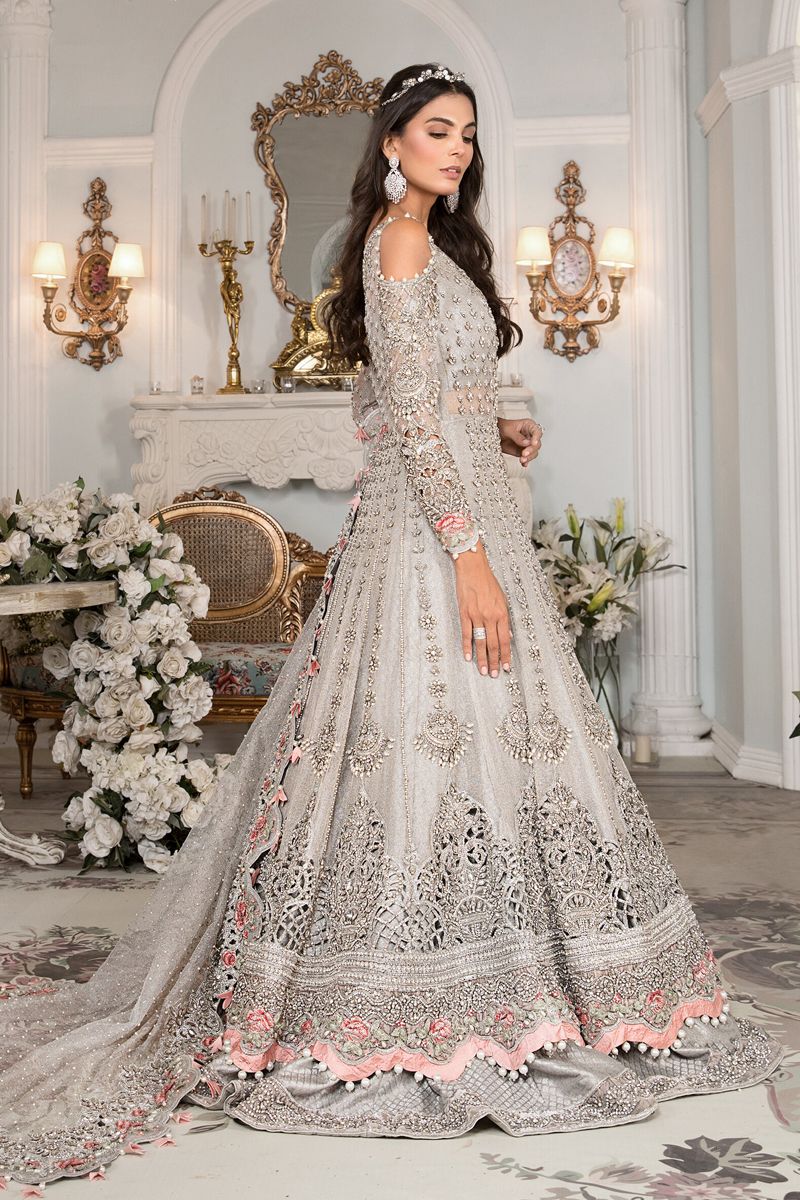 Elegant Silver Grey Premium Net 3-Piece Embroidered | Ready-to-Wear