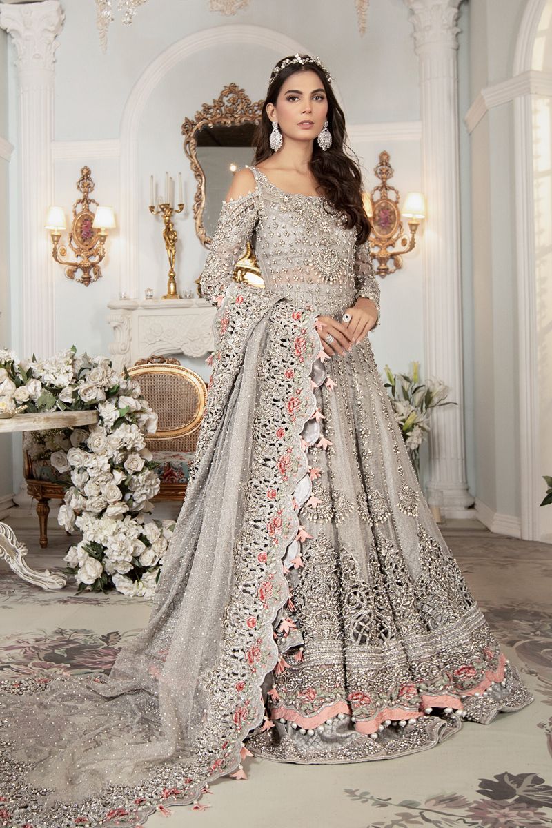 Elegant Silver Grey Premium Net 3-Piece Embroidered | Ready-to-Wear
