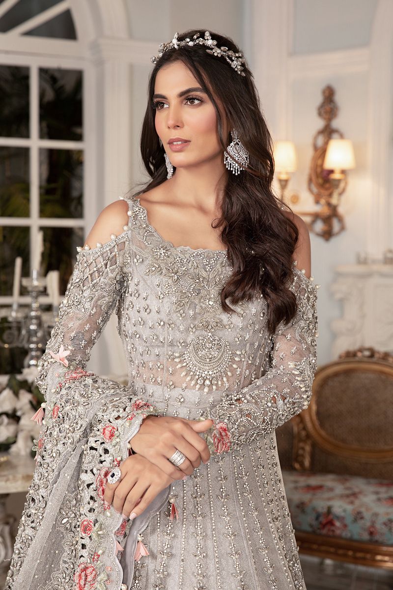 Elegant Silver Grey Premium Net 3-Piece Embroidered | Ready-to-Wear