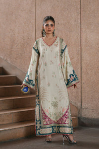 Ivory Oasis: 02-Piece Botanical Embroidered Silk Kaftan | Ready To Wear