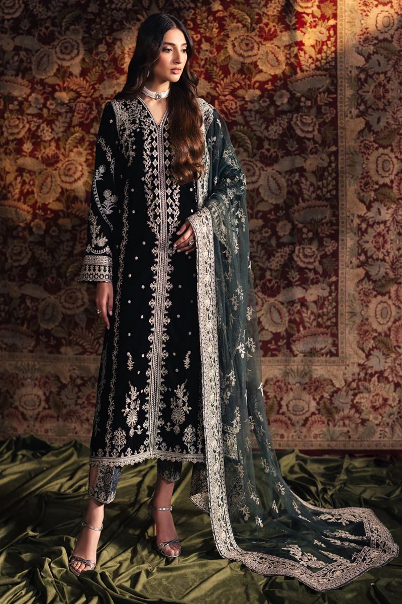Royal Spangle Embroidered Velvet 3-Piece Suit | Ready to Wear