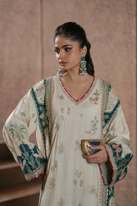 Ivory Oasis: 02-Piece Botanical Embroidered Silk Kaftan | Ready To Wear