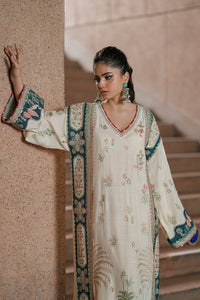Ivory Oasis: 02-Piece Botanical Embroidered Silk Kaftan | Ready To Wear