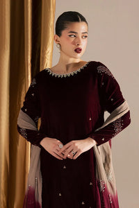 Wine Maroon & Champagne: Embroidered Velvet Suit | Ready To Wear