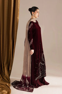 Wine Maroon & Champagne: Embroidered Velvet Suit | Ready To Wear
