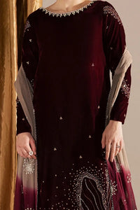 Wine Maroon & Champagne: Embroidered Velvet Suit | Ready To Wear