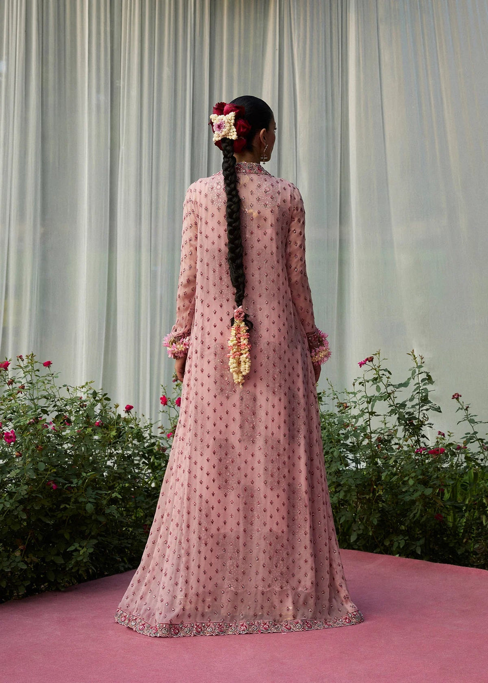 Chiffon Embroidered Long Shirt Gown with Raw Silk Lehnga – Ready to Wear
